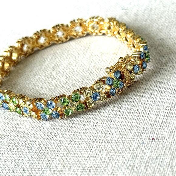 Vintage Joan Rivers Floral Swarovski Bracelet 7.75” Pastel Fairycore Signed - Picture 2 of 8
